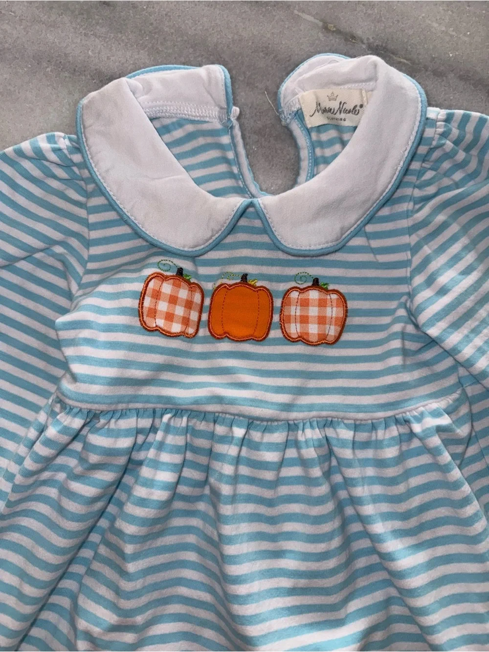 Marie Nicole Blue & White Striped Pumpkin Appliqué Girls Dress 18-24m